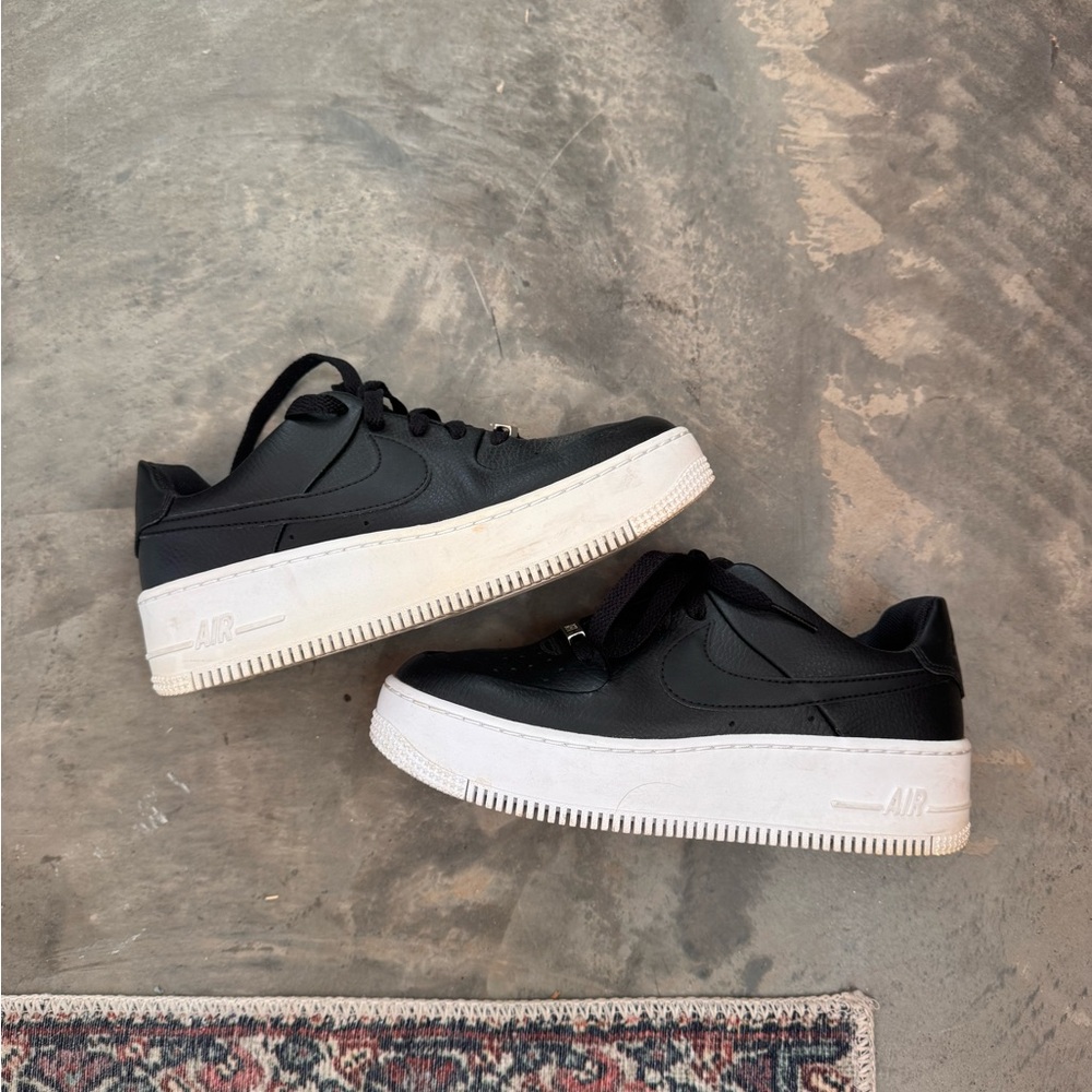 Nike Black Leather Platform Sneakers with White Sole - Picture 4 of 5